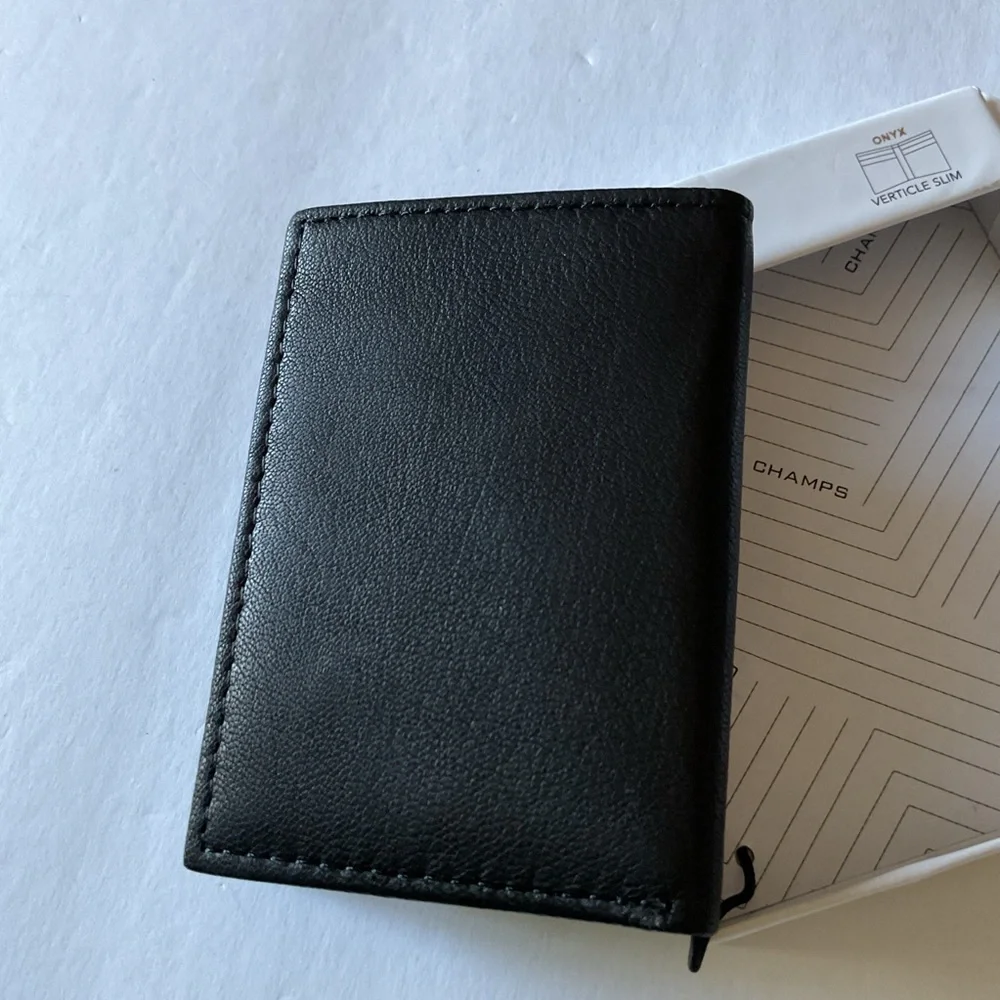 CHAMPS MENS VERTICAL SLIM BIFOLD WALLET BLACK ONYX RFID NWT